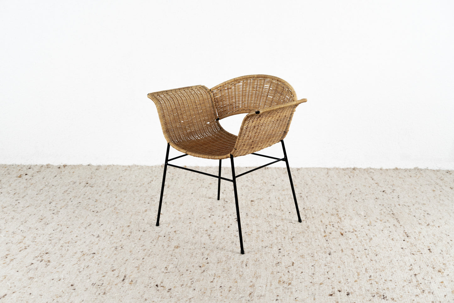 Vintage Basket Chair Stuhl Stühle Sessel Mid Century Rattan Metall Boho Rarität Küche Esszimmer Büro