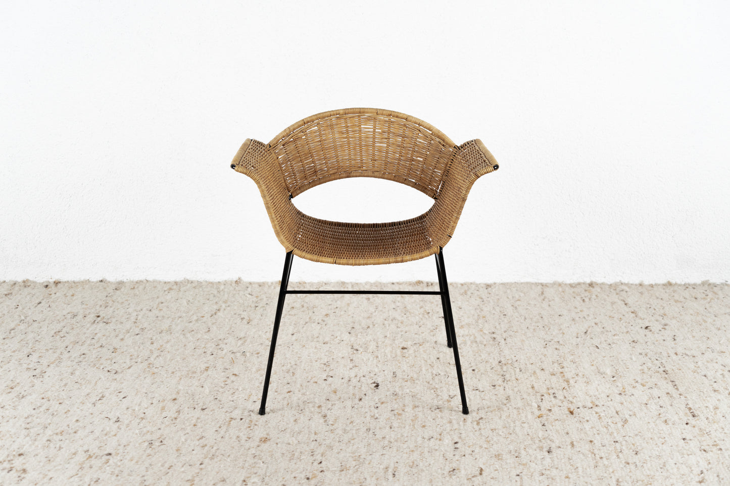 Vintage Basket Chair Stuhl Stühle Sessel Mid Century Rattan Metall Boho Rarität Küche Esszimmer Büro