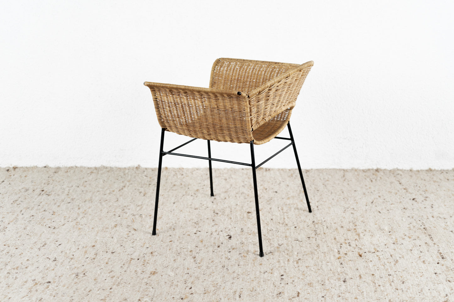 Vintage Basket Chair Stuhl Stühle Sessel Mid Century Rattan Metall Boho Rarität Küche Esszimmer Büro