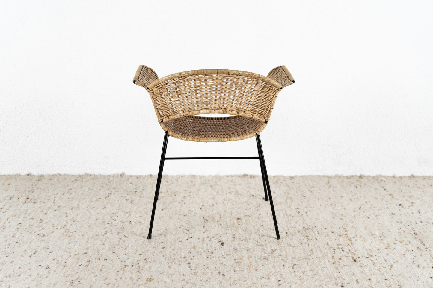 Vintage Basket Chair Stuhl Stühle Sessel Mid Century Rattan Metall Boho Rarität Küche Esszimmer Büro