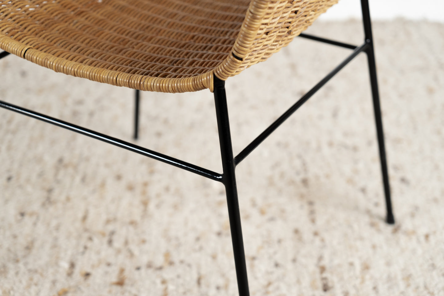 Vintage Basket Chair Stuhl Stühle Sessel Mid Century Rattan Metall Boho Rarität Küche Esszimmer Büro