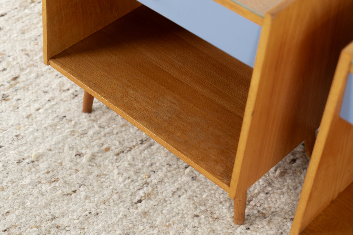 Vintage 2er Set Nachttische Nachtschrank Bett Kommode Schräckchen Holz Blau Mid Century 60s 1960er