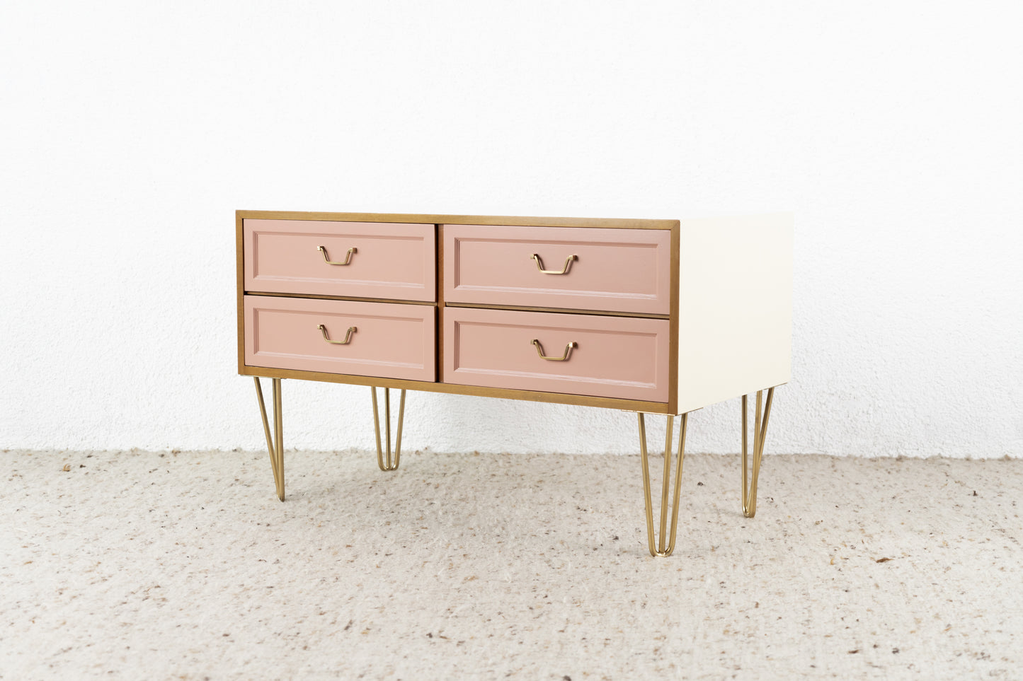 Vintage GERO Sideboard Kommode Mid Century Rosa Creme Gold Schubladen Tv Low Board