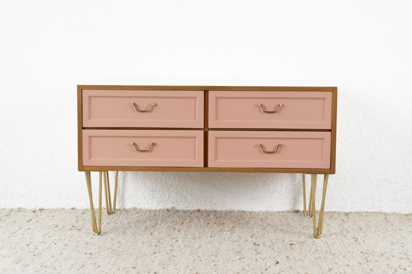 Vintage GERO Sideboard Kommode Mid Century Rosa Creme Gold Schubladen Tv Low Board