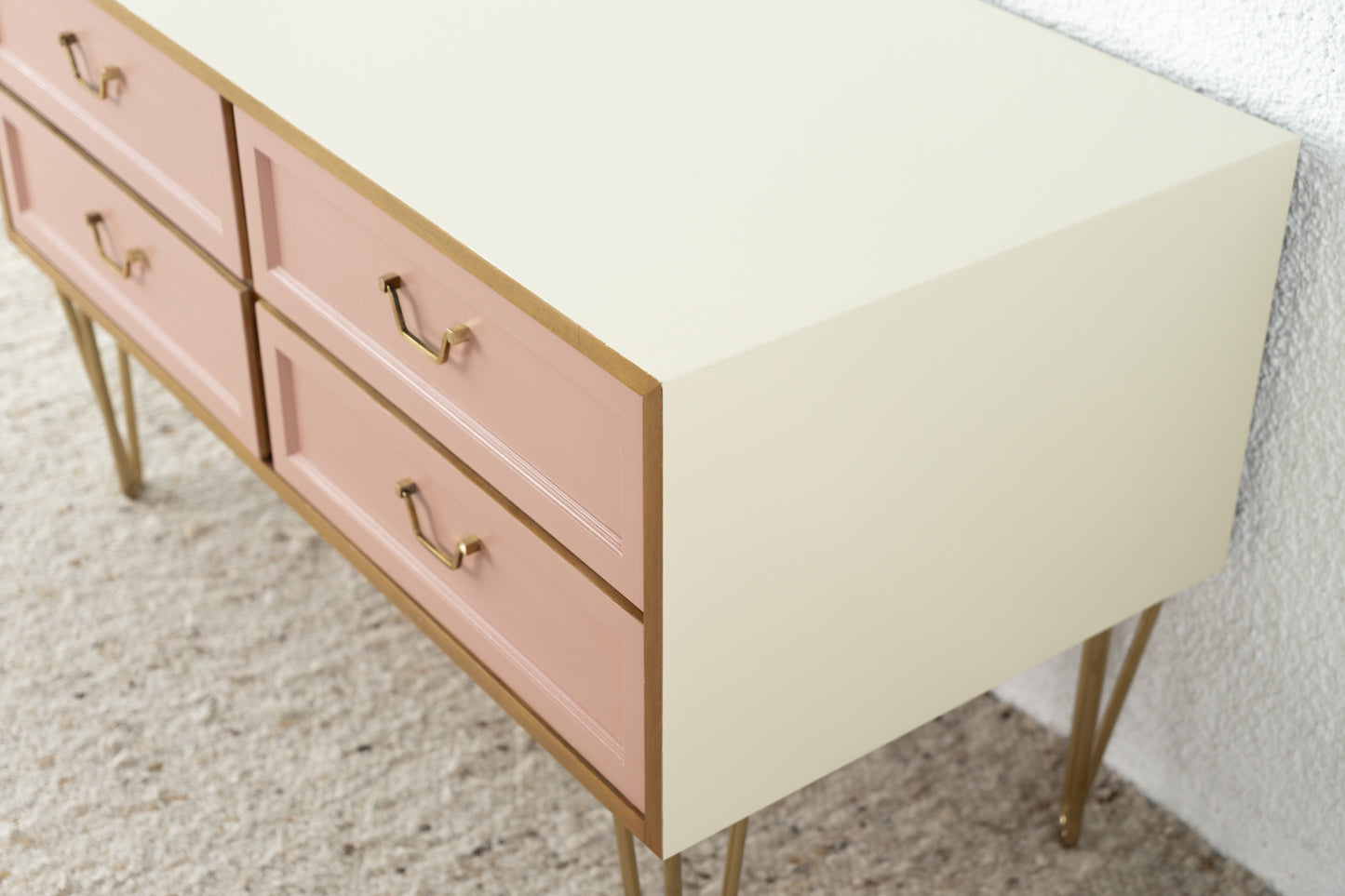 Vintage GERO Sideboard Kommode Mid Century Rosa Creme Gold Schubladen Tv Low Board