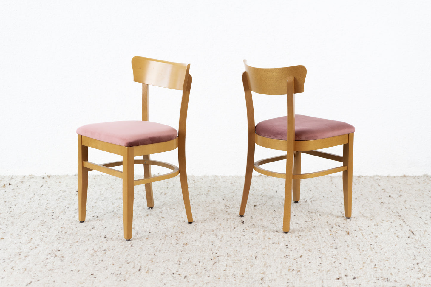 2er Set Vintage Stühle Massivholz Buche Polster Samt Altrosa