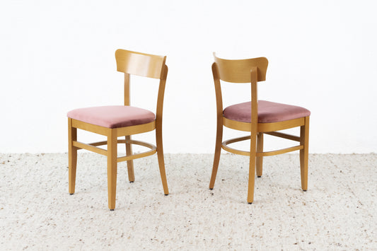 2er Set Vintage Stühle Massivholz Buche Polster Samt Altrosa