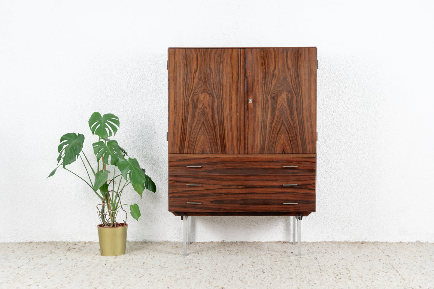 Palisander Kommode Schrank Chrom Roswood