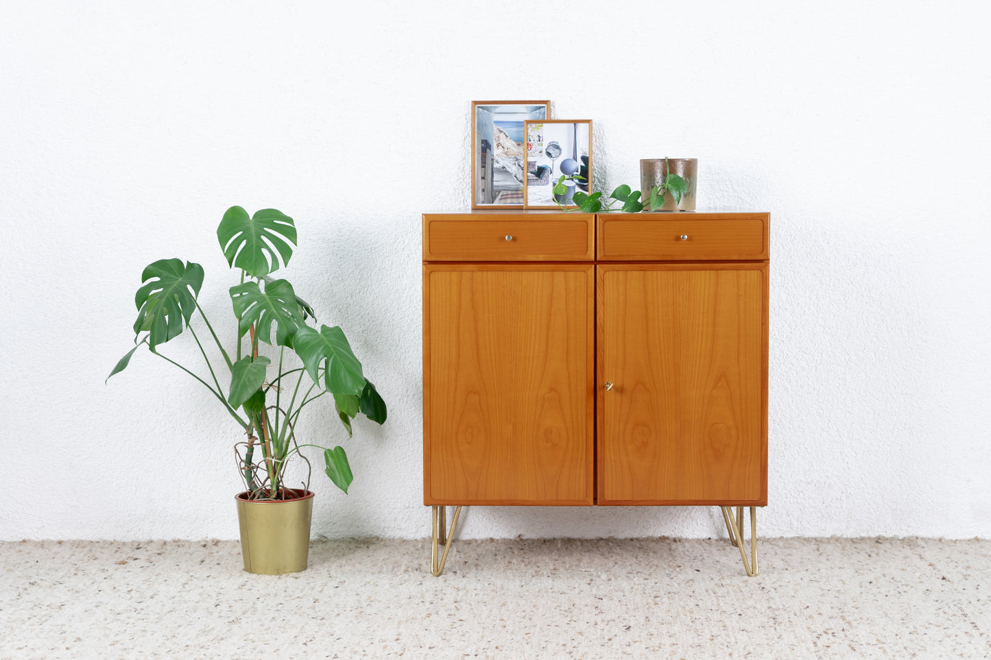 Vintage Kommode Kirschbaum Oliv Schubladen