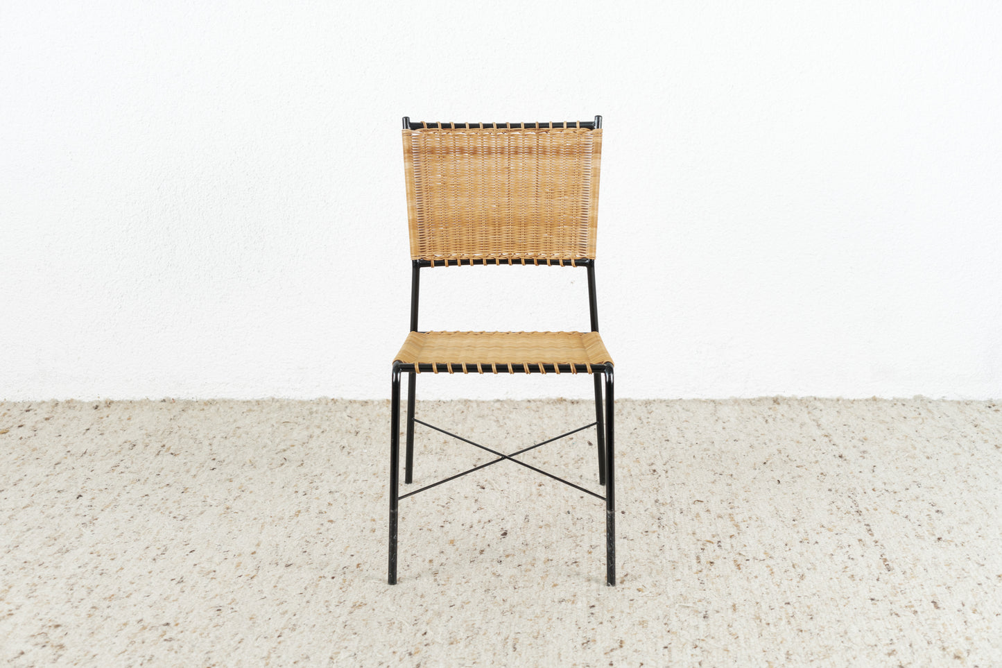 Stuhl Vintage Metall Rattan