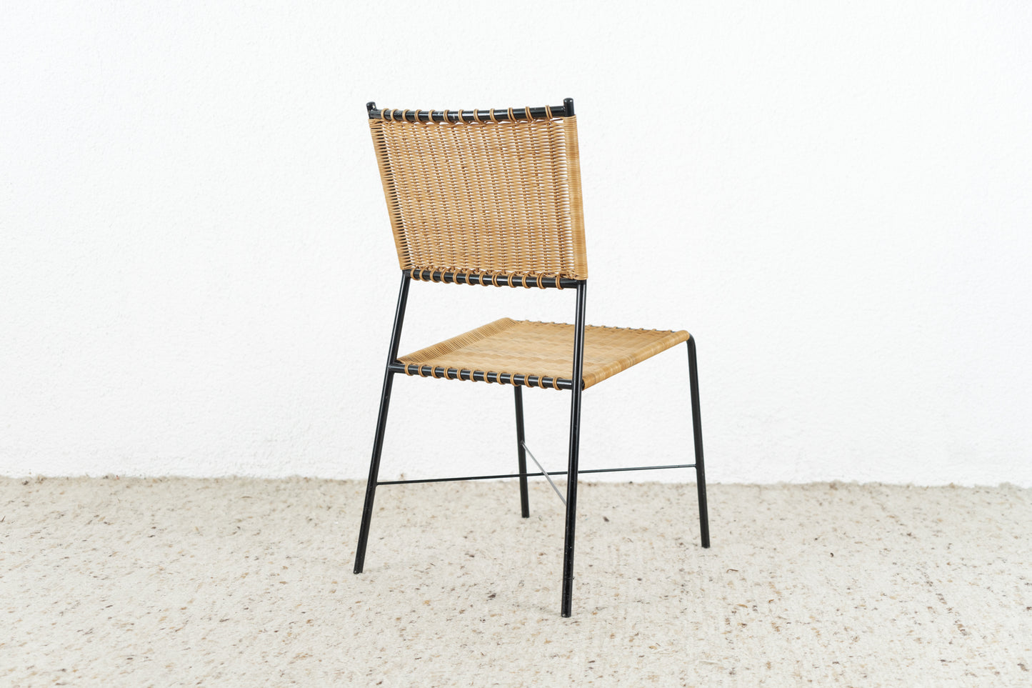 Stuhl Vintage Metall Rattan