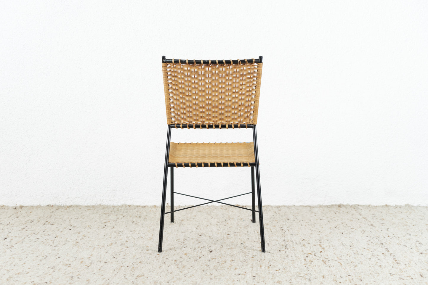 Stuhl Vintage Metall Rattan