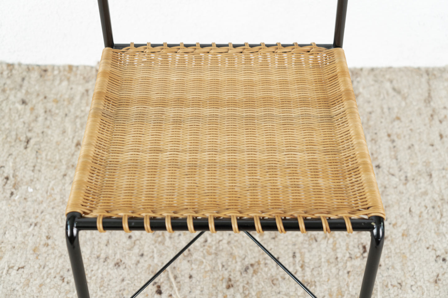 Stuhl Vintage Metall Rattan