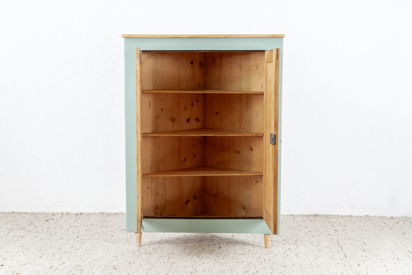 Vintage Eckschrank Kommode Schrank Salbei Vollholz Weichholz Kleider