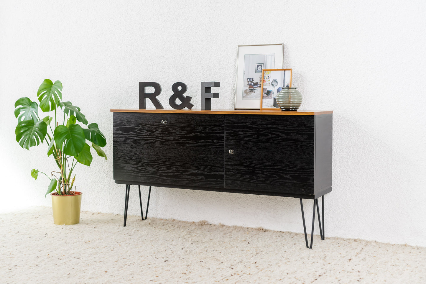Sideboard Kommode Schwarz Holz Vintage Minibar
