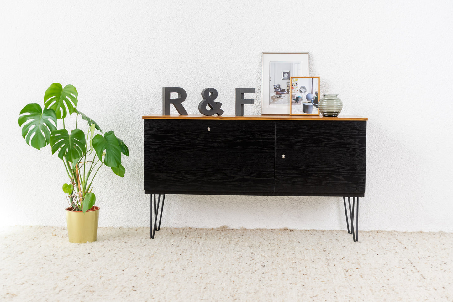 Sideboard Kommode Schwarz Holz Vintage Minibar