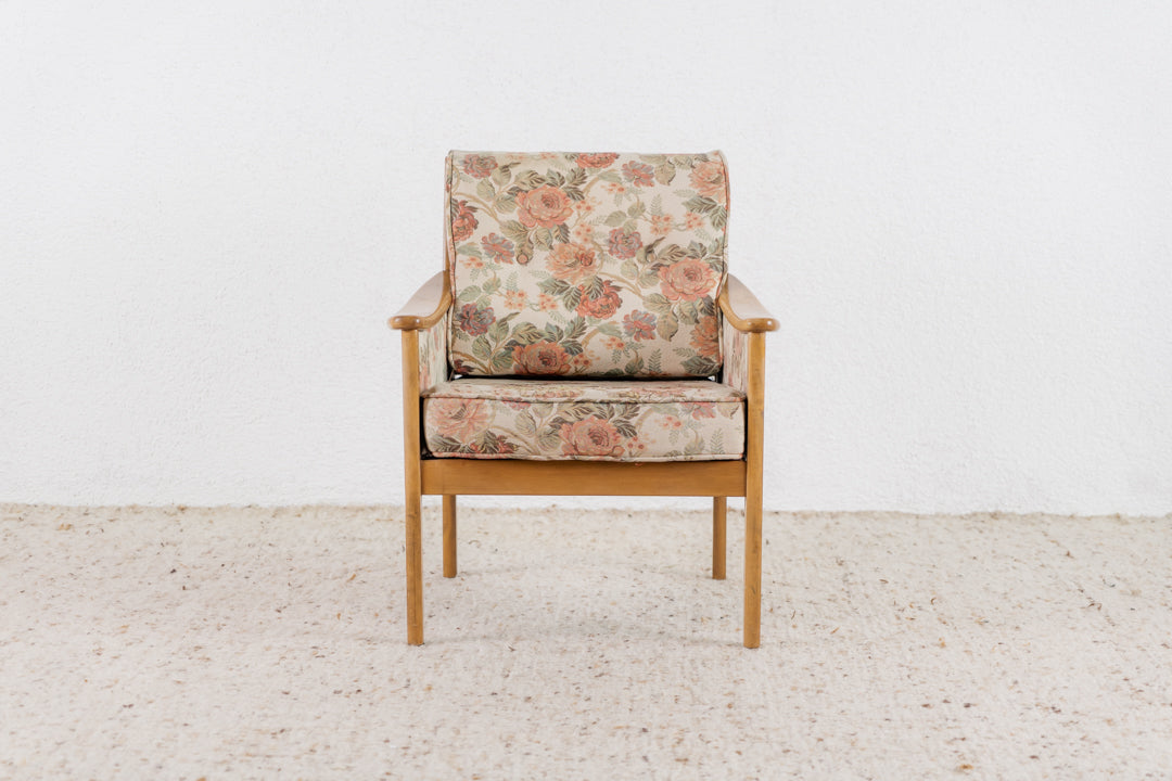 Vintage Sessel Holz Blumen Armchair Stuhl Landhaus