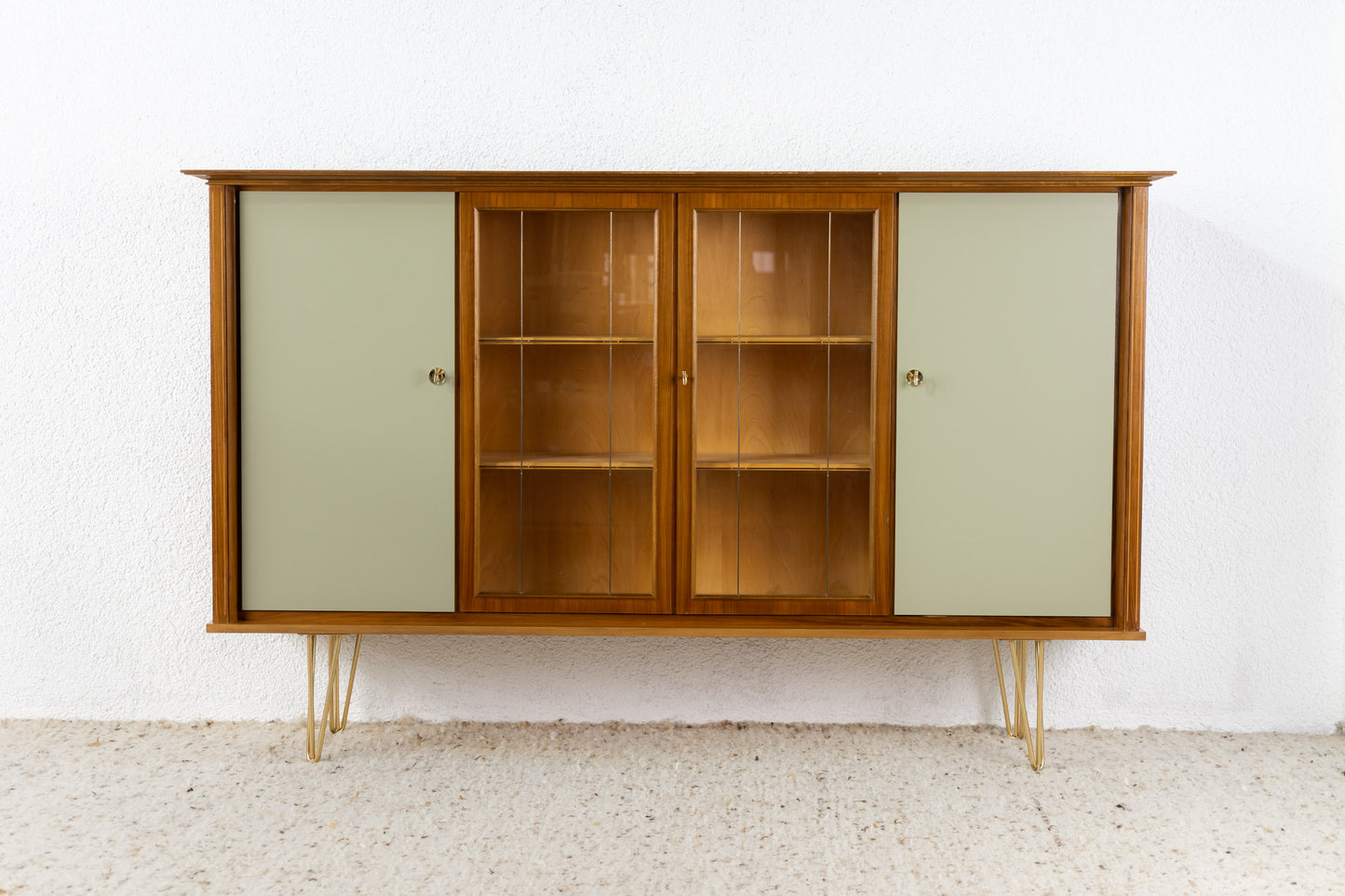 Mid Century Vitrine Highboard Sideboard Nuss Holz
