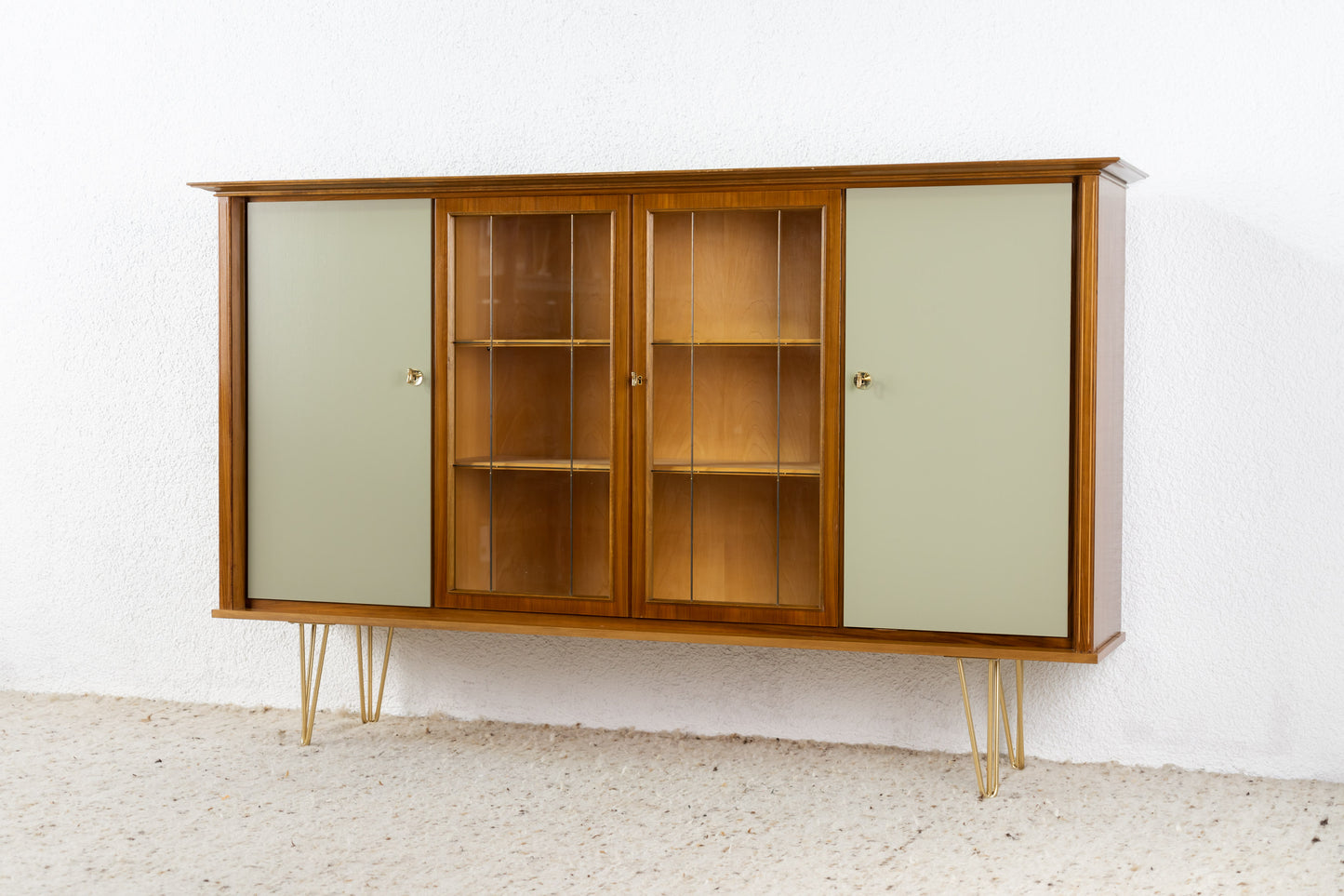 Mid Century Vitrine Highboard Sideboard Nuss Holz