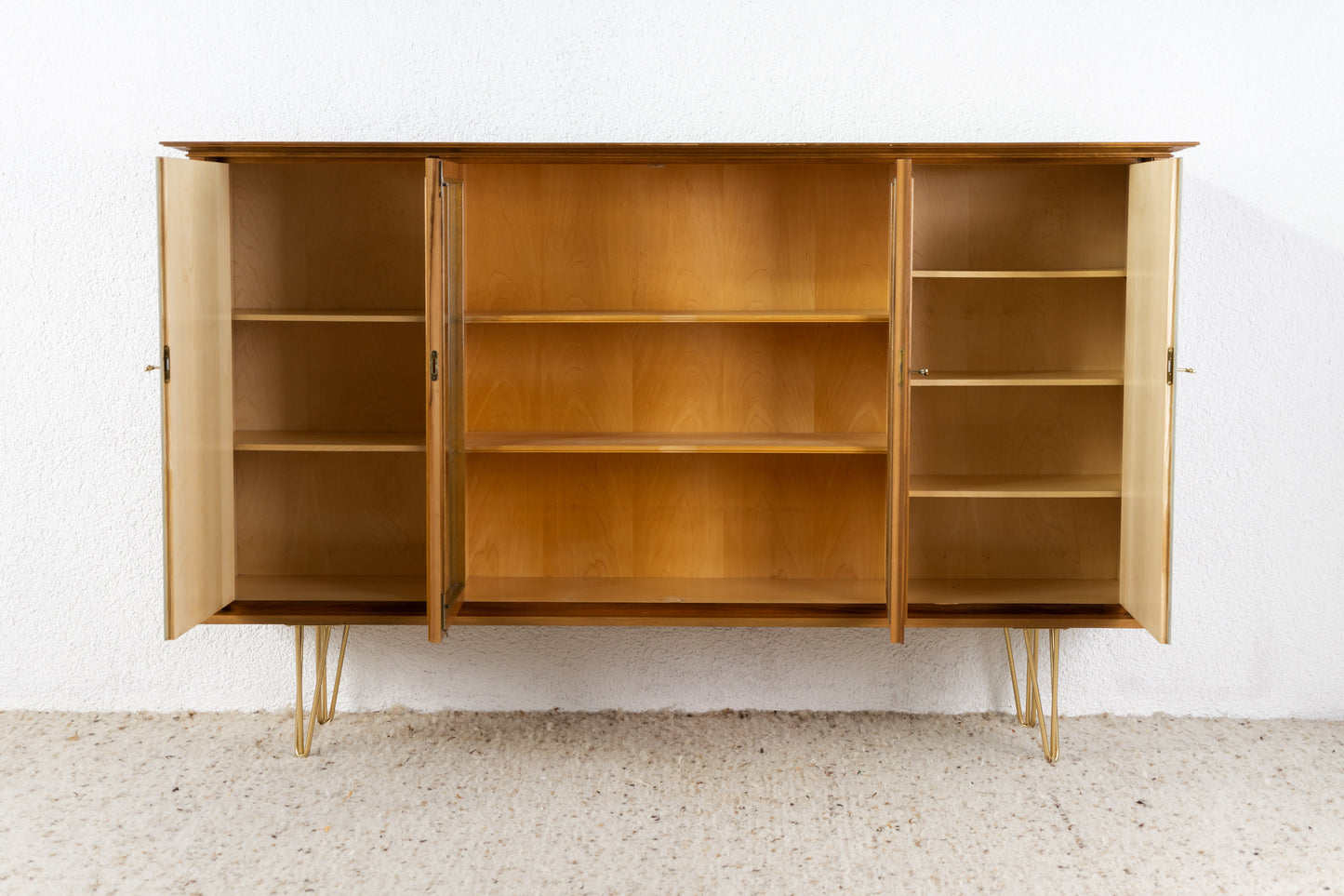 Mid Century Vitrine Highboard Sideboard Nuss Holz
