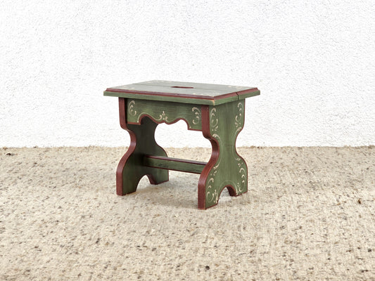 VOGLAUER HOCKER handbemalt Schemel Bänkchen Anno 1800 altgrün Sitzbank Landhaus Bauernmöbel