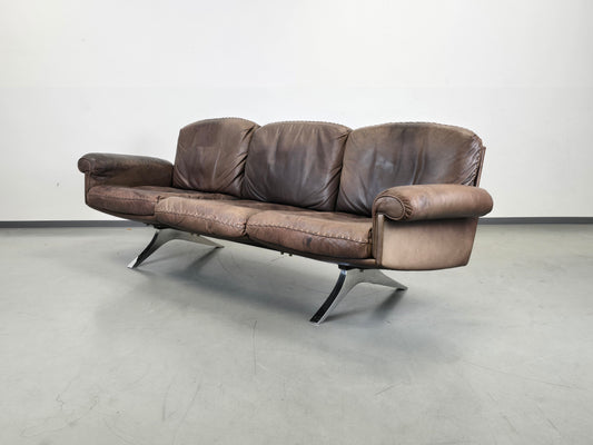 DE SEDE SOFA couch garnitur ds31 leder metall chrom tv sessel relax ds35 braun