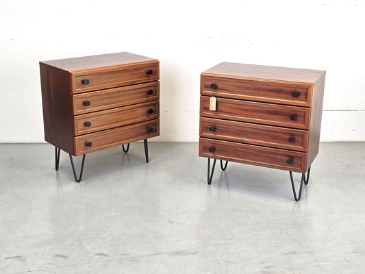 MID CENTURY NACHTTISCH SET 2er kommode schlafzimmer vintage holz schubladen mahagoni