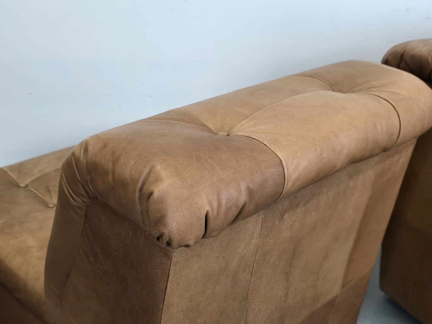 MID CENTURY SESSEL braun leder tv sofa couch wohnzimmer vintage