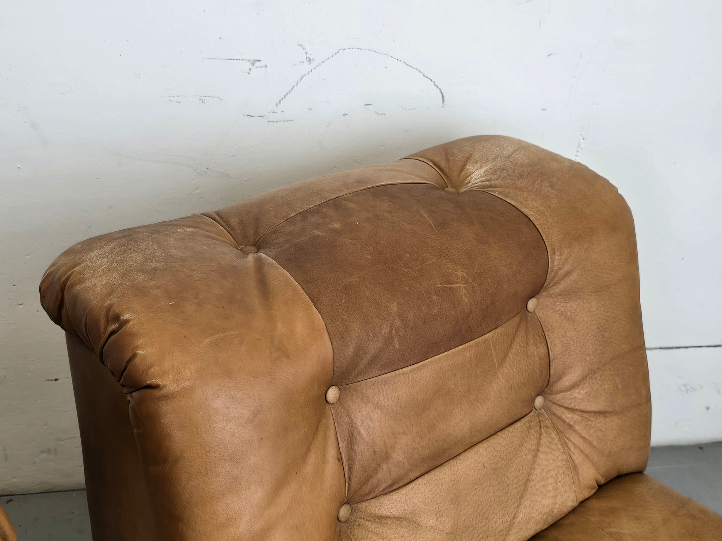 MID CENTURY SESSEL braun leder tv sofa couch wohnzimmer vintage