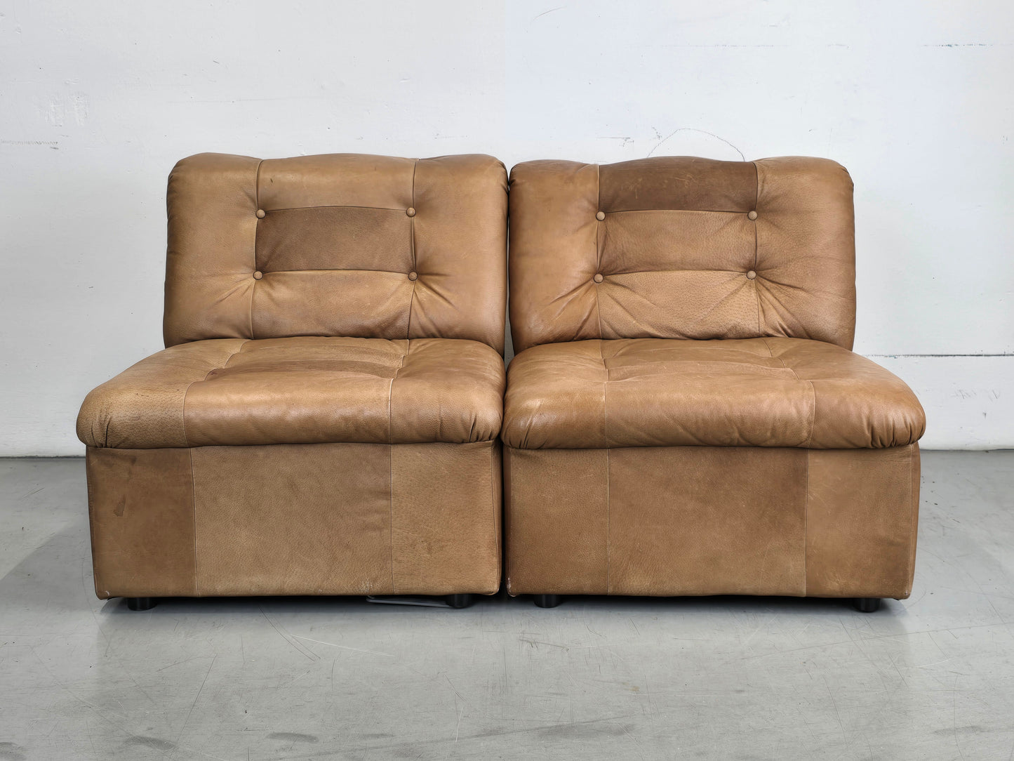 MID CENTURY SESSEL braun leder tv sofa couch wohnzimmer vintage