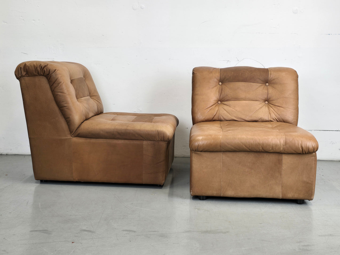 MID CENTURY SESSEL braun leder tv sofa couch wohnzimmer vintage
