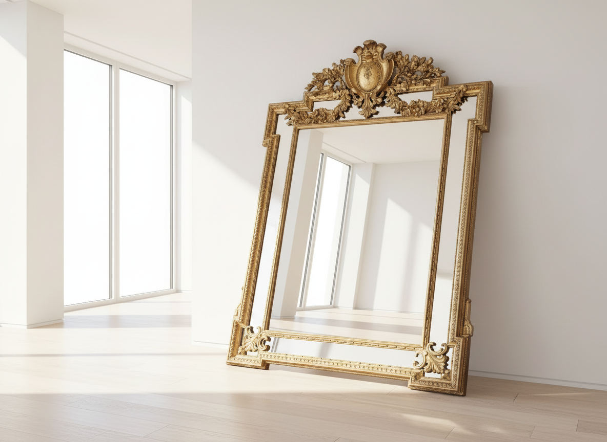ANTIKER SPIEGEL GOLD wandspiegel 19. jahrhunder geschliffenes glas