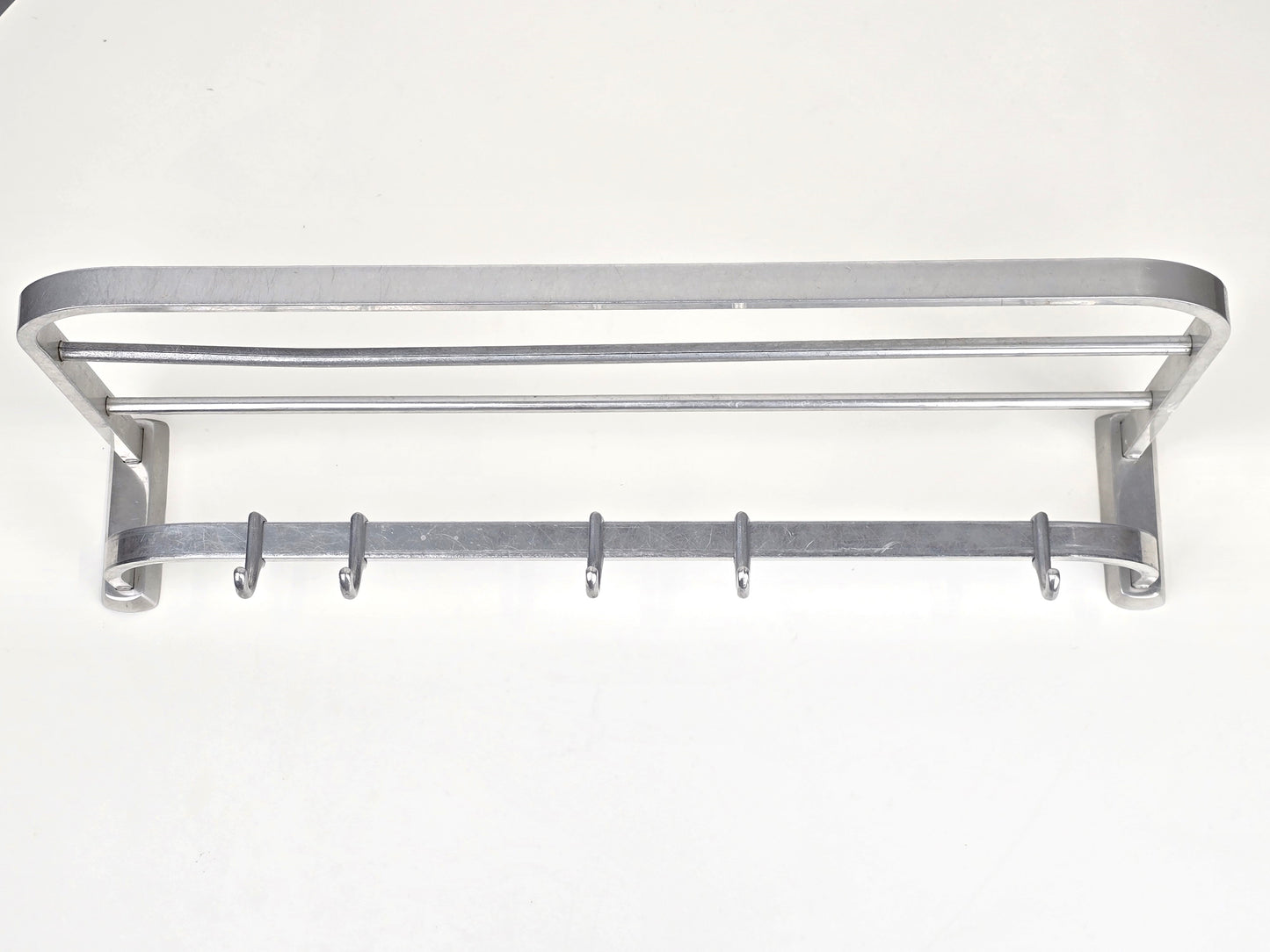 MID CENTURY GARDEROBE vintage metall alu haken hutablage wagon zug