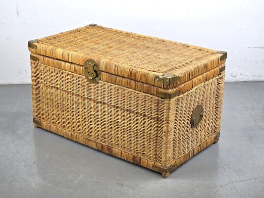 VINTAGE TRUHE geflecht china wäsche korb box couchtisch messing beschläge