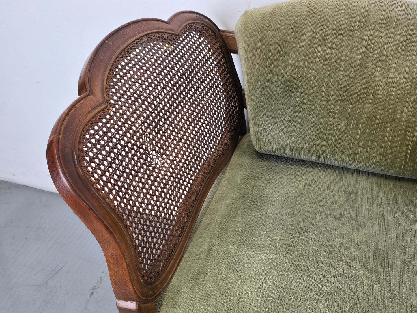 VINTAGE SITZBANK sofa bank couch antik wiener geflecht grün holz louis XV