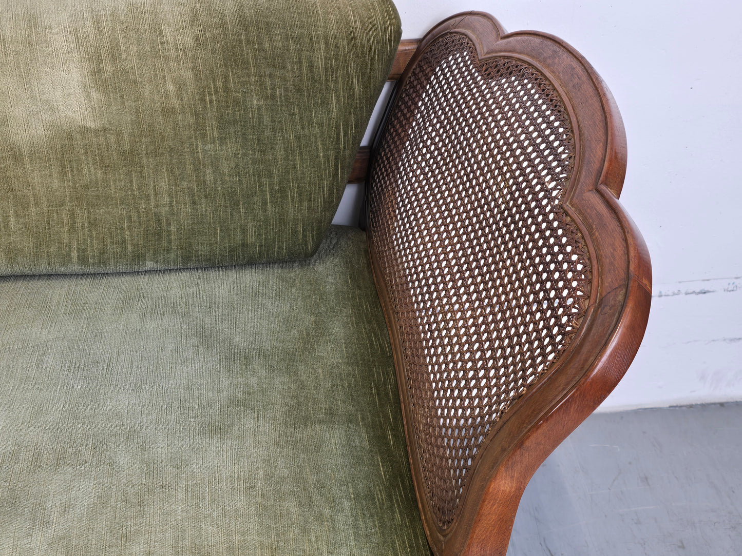 VINTAGE SITZBANK sofa bank couch antik wiener geflecht grün holz louis XV