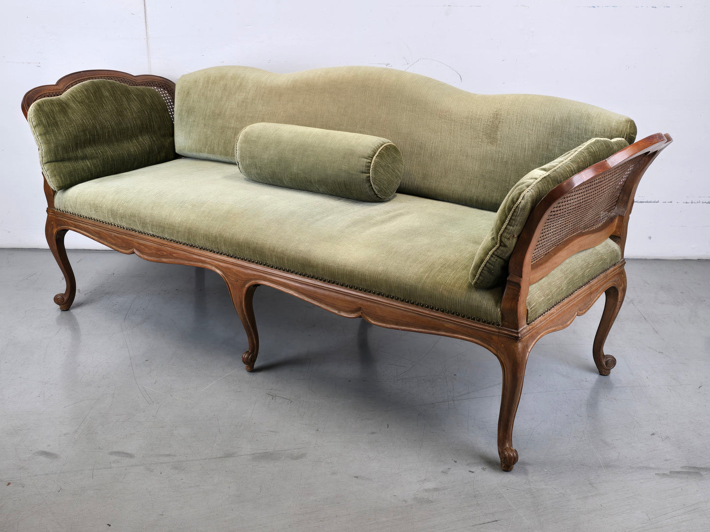 VINTAGE SITZBANK sofa bank couch antik wiener geflecht grün holz louis XV