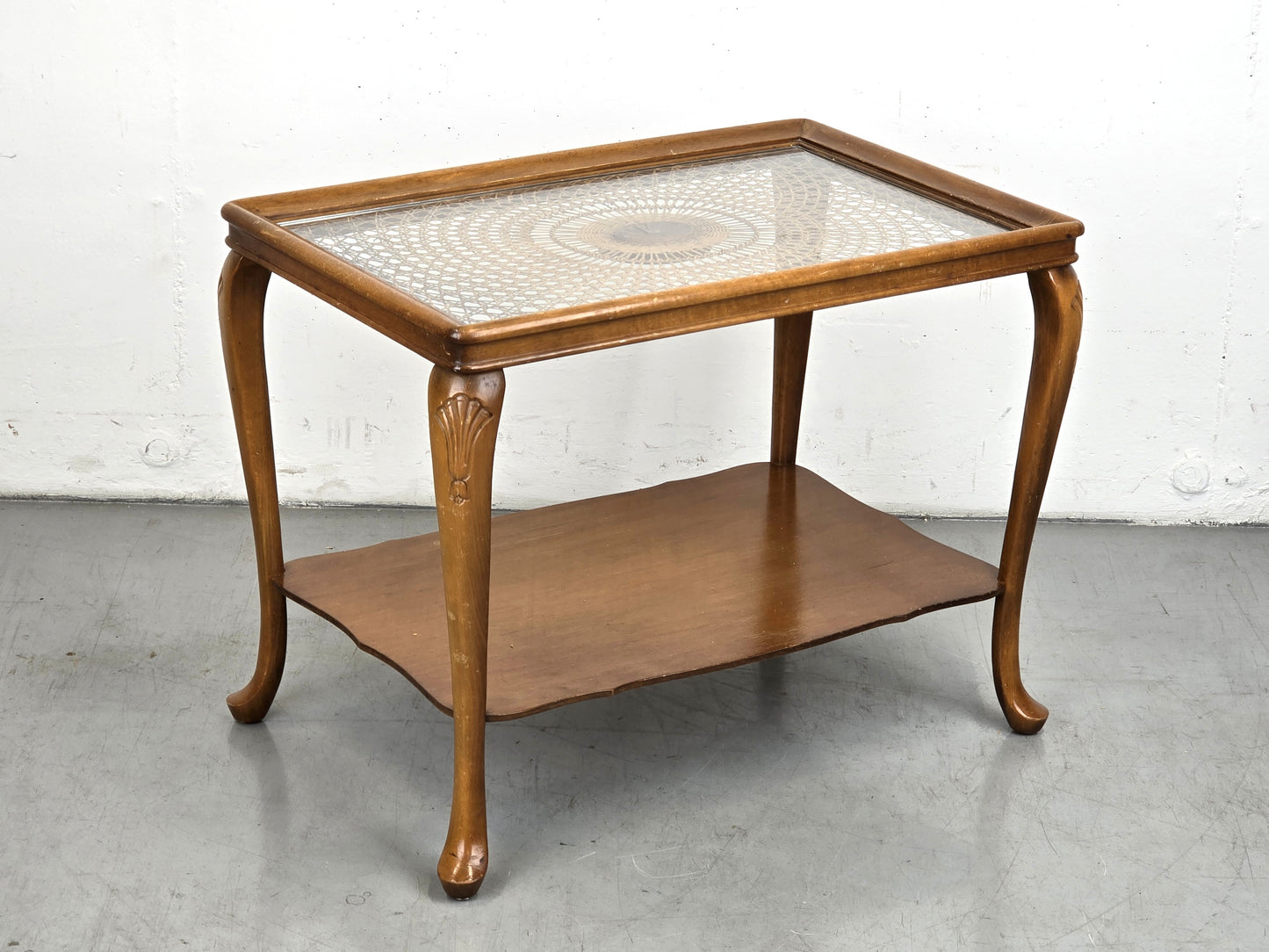 VINTAGE BEISTELLTISCH tisch couchtisch serviertisch geflecht glas holz