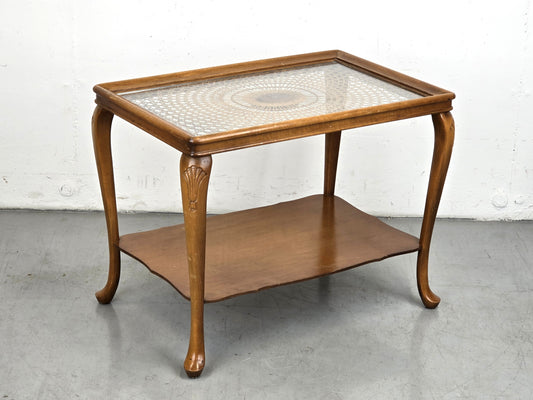 VINTAGE BEISTELLTISCH tisch couchtisch serviertisch geflecht glas holz