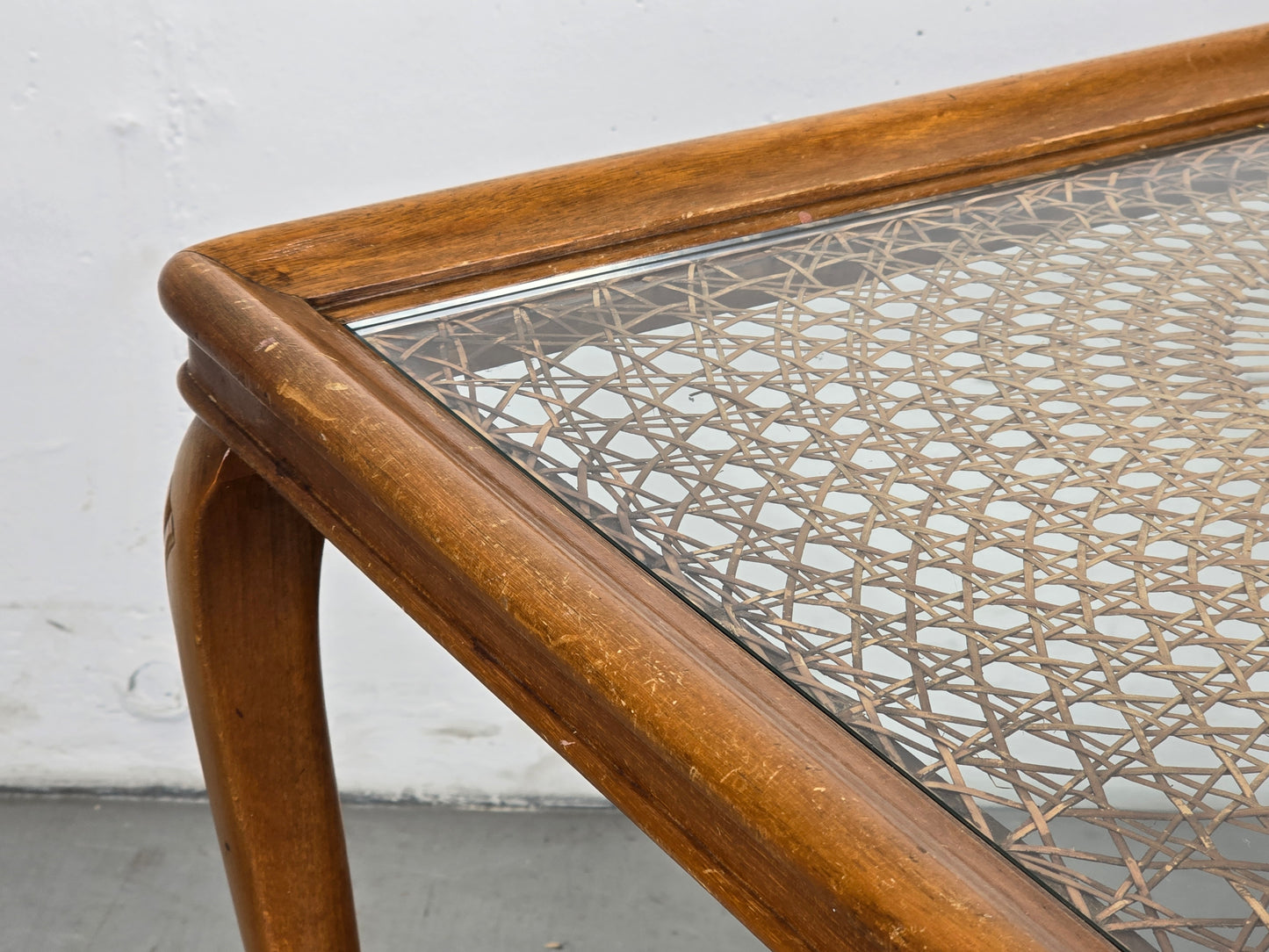 VINTAGE BEISTELLTISCH tisch couchtisch serviertisch geflecht glas holz