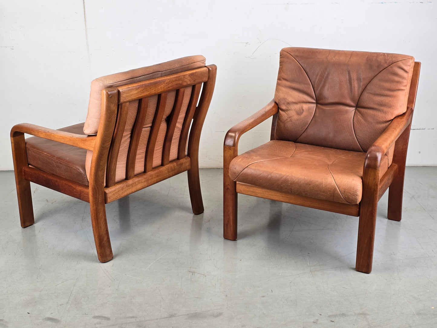 HS DESIGN DENMARK vintage teak holz sessel leder braun tv armchair lounge stuhl mid century