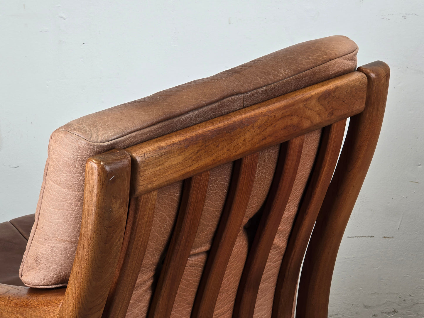 HS DESIGN DENMARK vintage teak holz sessel leder braun tv armchair lounge stuhl mid century