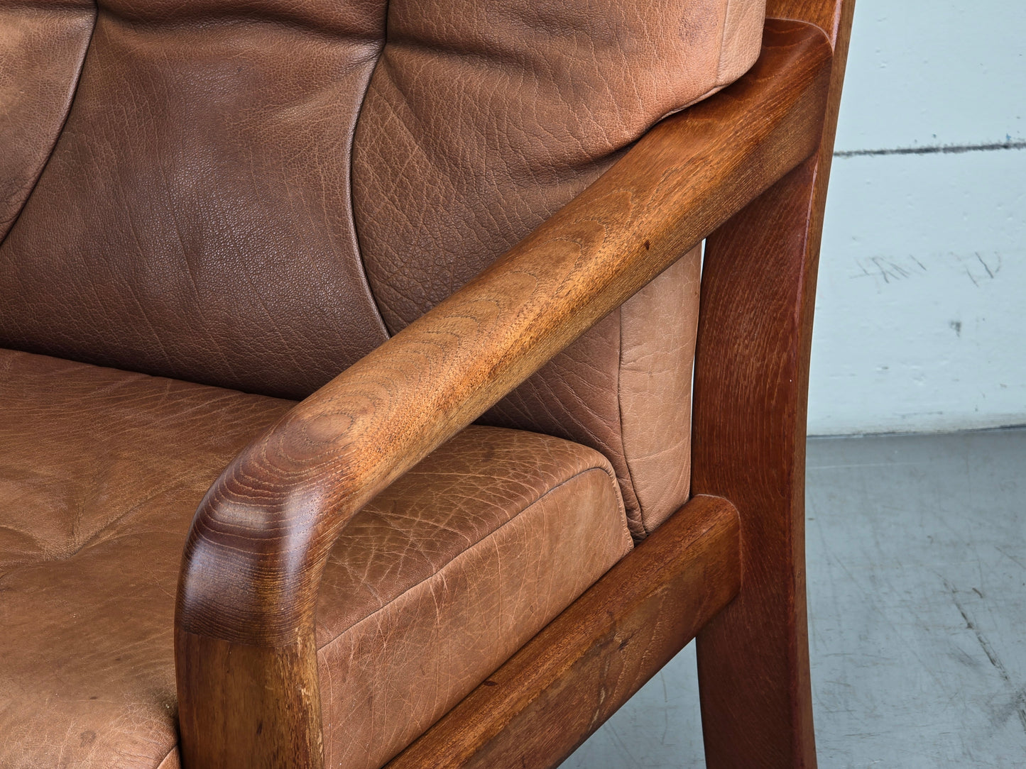 HS DESIGN DENMARK vintage teak holz sessel leder braun tv armchair lounge stuhl mid century