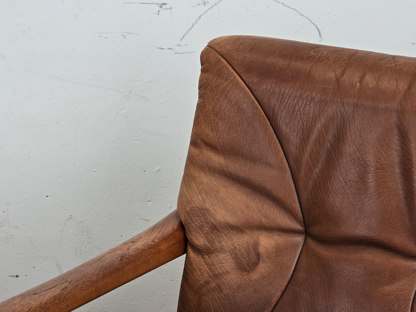 HS DESIGN DENMARK vintage teak holz sessel leder braun tv armchair lounge stuhl mid century