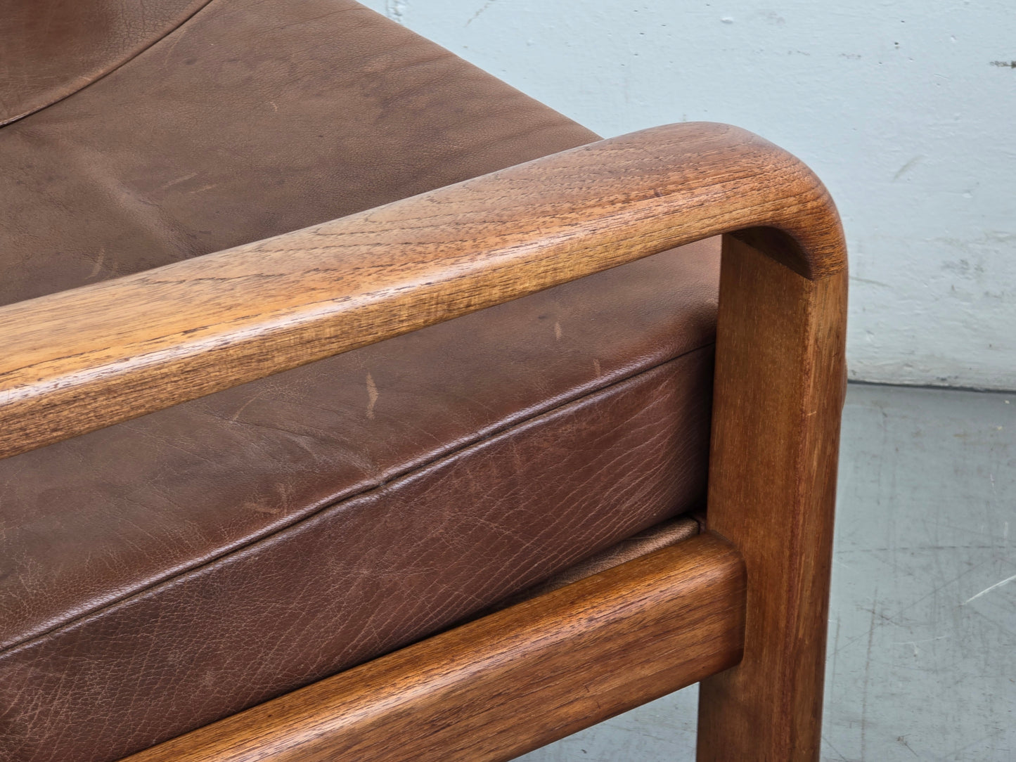 HS DESIGN DENMARK vintage teak holz sessel leder braun tv armchair lounge stuhl mid century