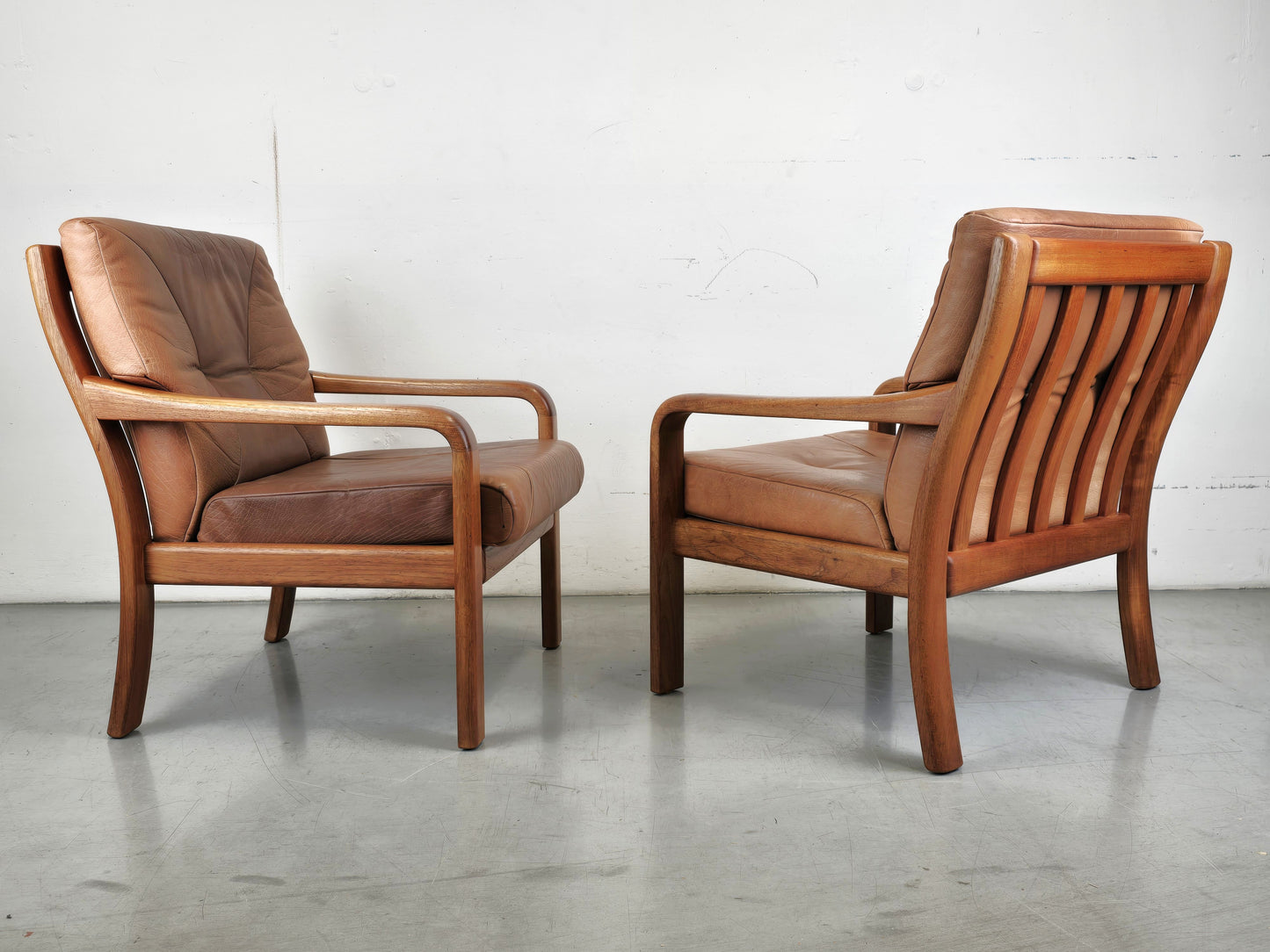 HS DESIGN DENMARK vintage teak holz sessel leder braun tv armchair lounge stuhl mid century