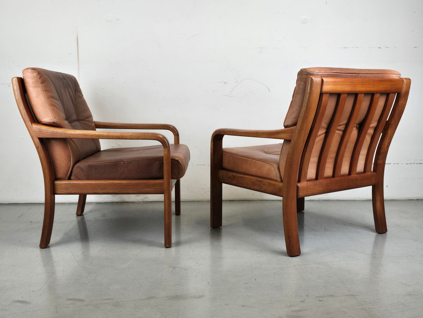 HS DESIGN DENMARK vintage teak holz sessel leder braun tv armchair lounge stuhl mid century