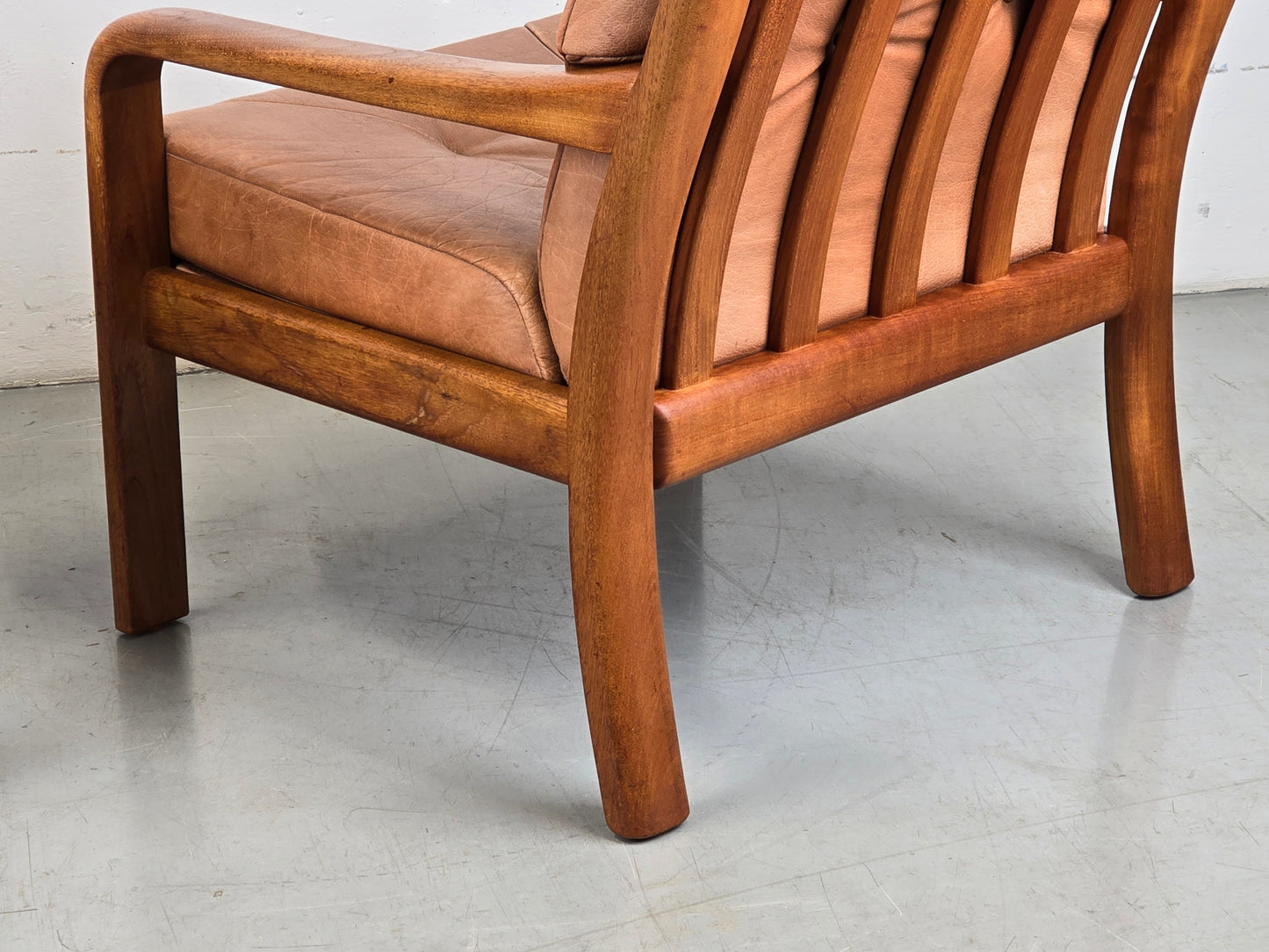 HS DESIGN DENMARK vintage teak holz sessel leder braun tv armchair lounge stuhl mid century