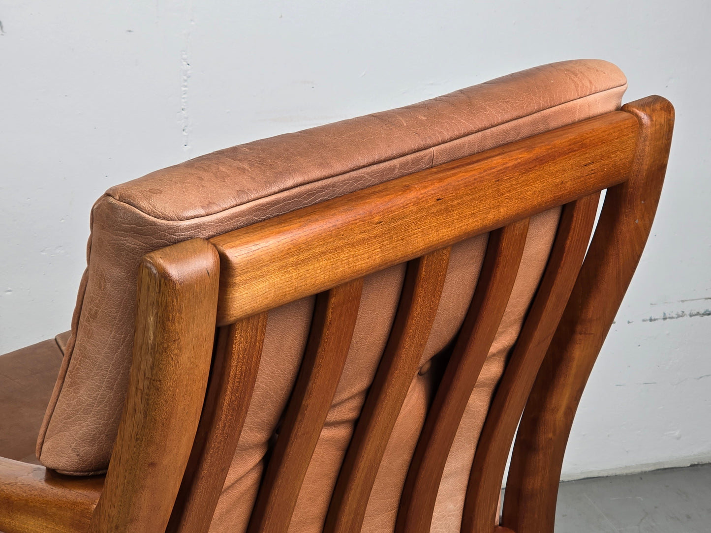 HS DESIGN DENMARK vintage teak holz sessel leder braun tv armchair lounge stuhl mid century