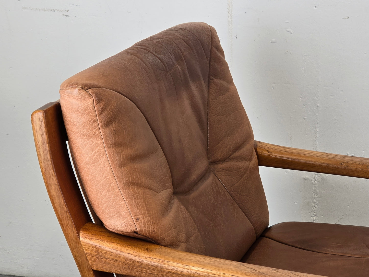 HS DESIGN DENMARK vintage teak holz sessel leder braun tv armchair lounge stuhl mid century